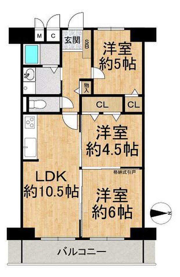 三晃グリーンマンション難波(3LDK) 10階の間取り