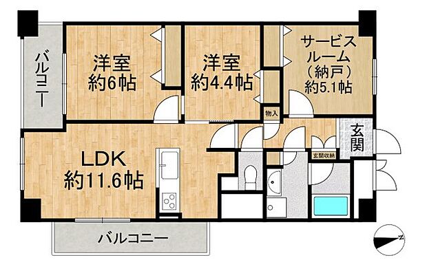 シルバーハイツ東寺町(2SLDK) 6階の間取り