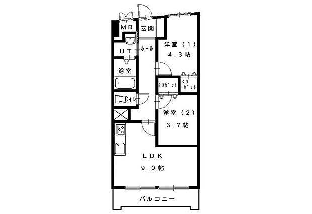 ＪＲ札沼線 新琴似駅まで 徒歩2分(2DK) 7階の間取り