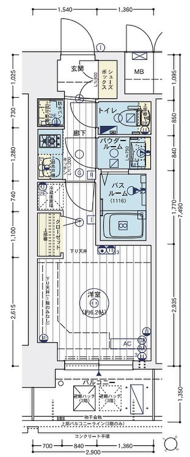 エステムコートディアシティＷＥＳＴ(1K) 6階の間取り