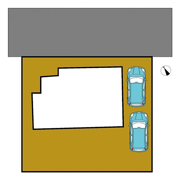 【区画図】駐車場スペースは奥のお庭部分を拡張し、合計で2台駐車が可能になります。2台分ございますとご家族皆様のお車スペースがあっていいですね。