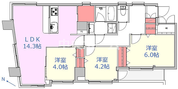 3方角部屋住戸につきまして日当り・通風良好。新規リノベーションマンション。