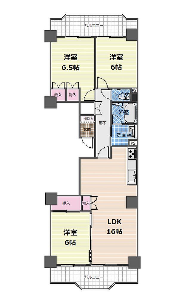 シーアイマンション第２本郷(3LDK) 6階の間取り