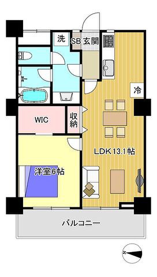 ツインタワー住利毛利館(1LDK) 13階の間取り