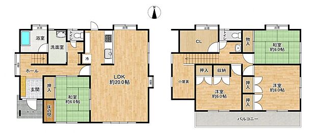 4SLDK、土地面積223.65m2、建物面積124.96m2