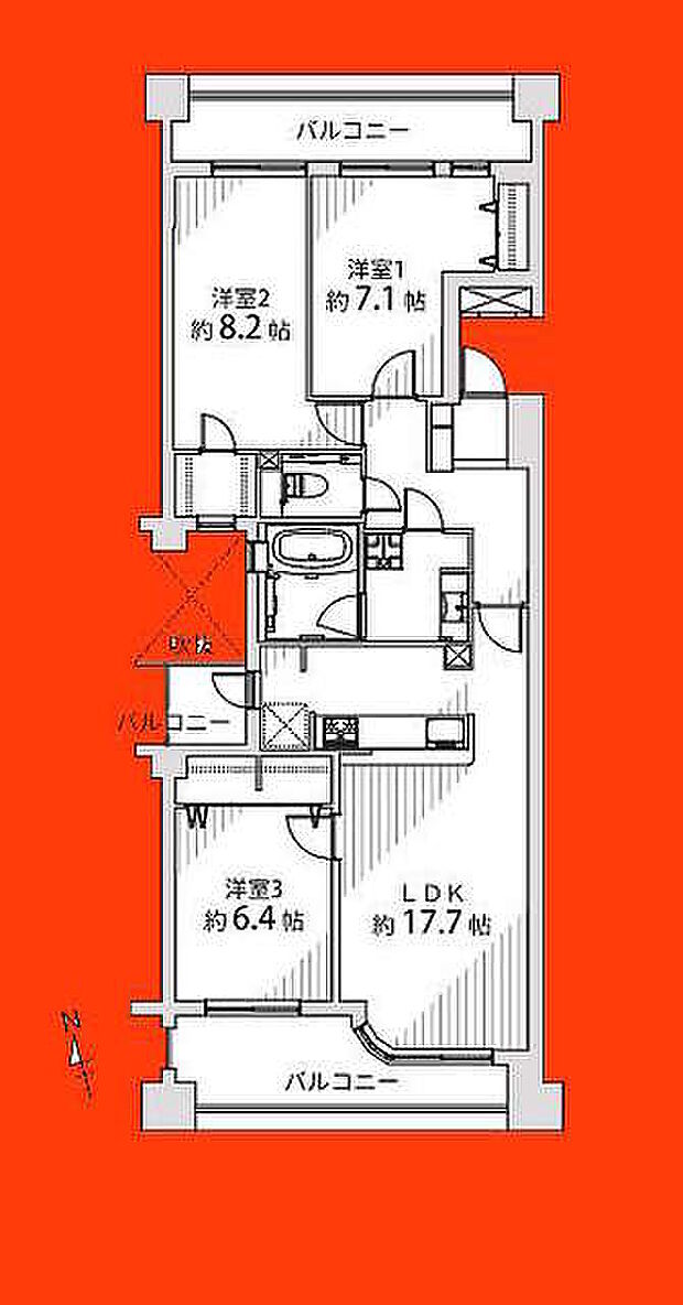 レクセルヒルズ船橋ウエストヒル(3LDK) 3階の間取り