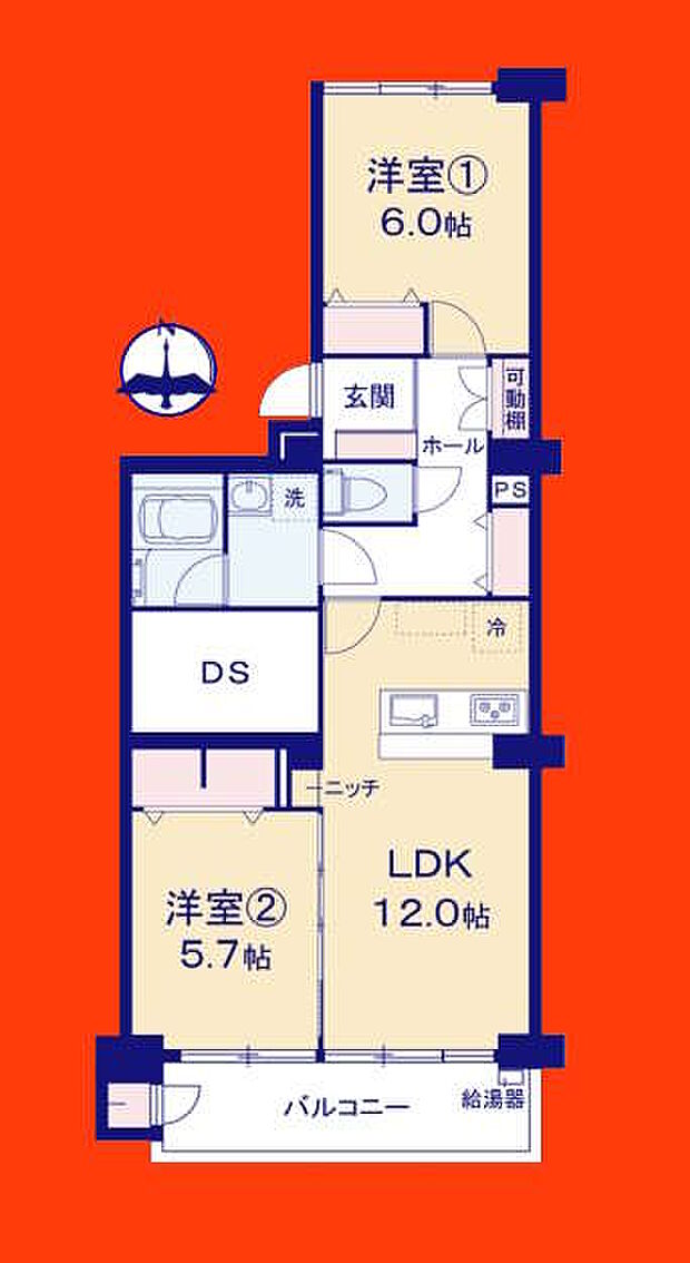 西船橋ハイム3号棟(2LDK) 2階の間取り