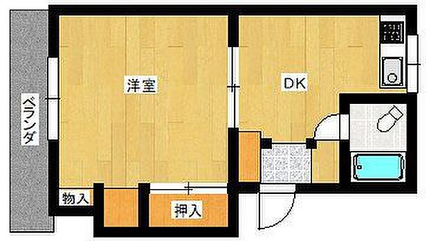 かつまマンション(1DK) 1階の間取り