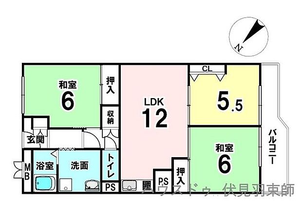 桂川ハイツ5号館(3LDK) 11階の間取り