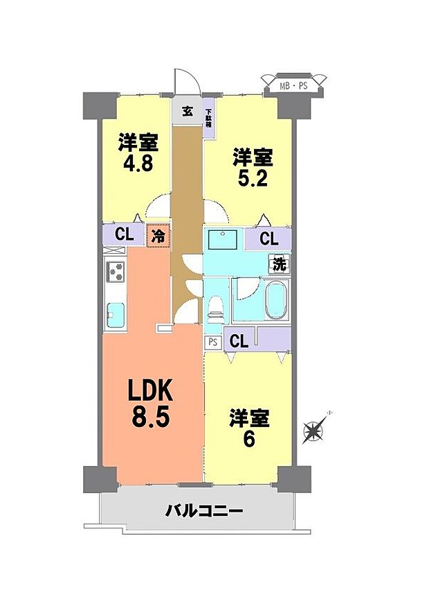 エクセル津田沼(3LDK) 6階の間取り