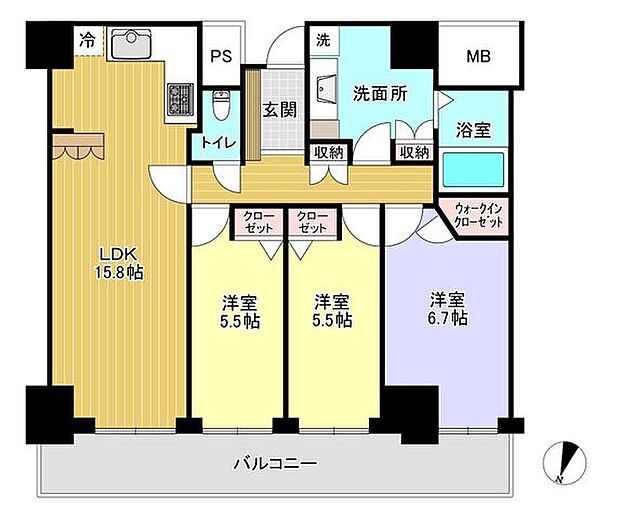 ザ・ライオンズ久留米ウェリスタワー(3LDK) 18階の間取り