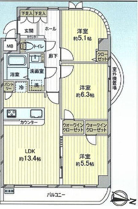 専有面積69.19平米、バルコニー面積7.38平米〜3方向角部屋の3LDK