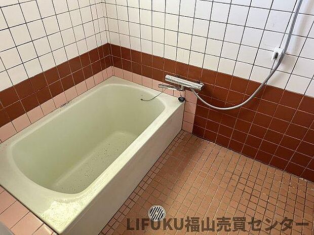 タイル張りの浴室は、デザイン背があり、独自の雰囲気を演出してくれます。窓があり換気も安心です。