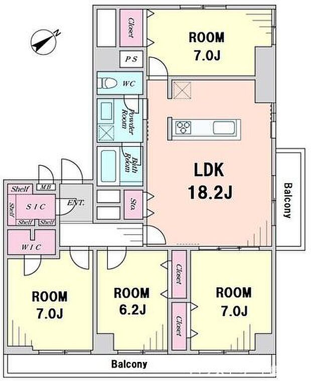 調布ハイツ(4LDK) 6階の間取り