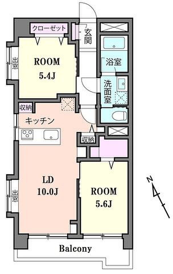 経堂ヒミコセラン(2LDK) 2階の間取り