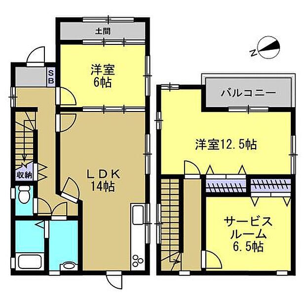 【リフォーム済/間取り図】2階には二部屋、1階一部屋とリビングの2SLDKの住宅です。