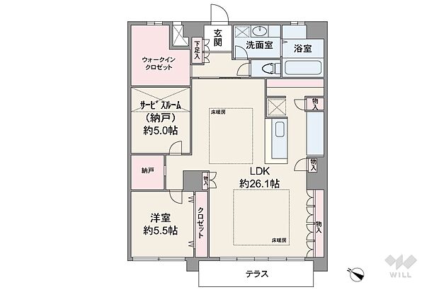 間取りは専有面積101.65平米の1SLDK。納戸やウォークインクロゼットなど収納豊富！