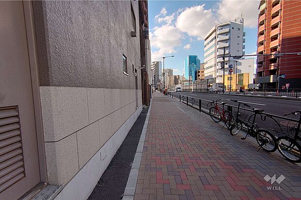 敷地東側の前面道路（南側から）。大通りに面しているため、お車での移動も大変便利です。