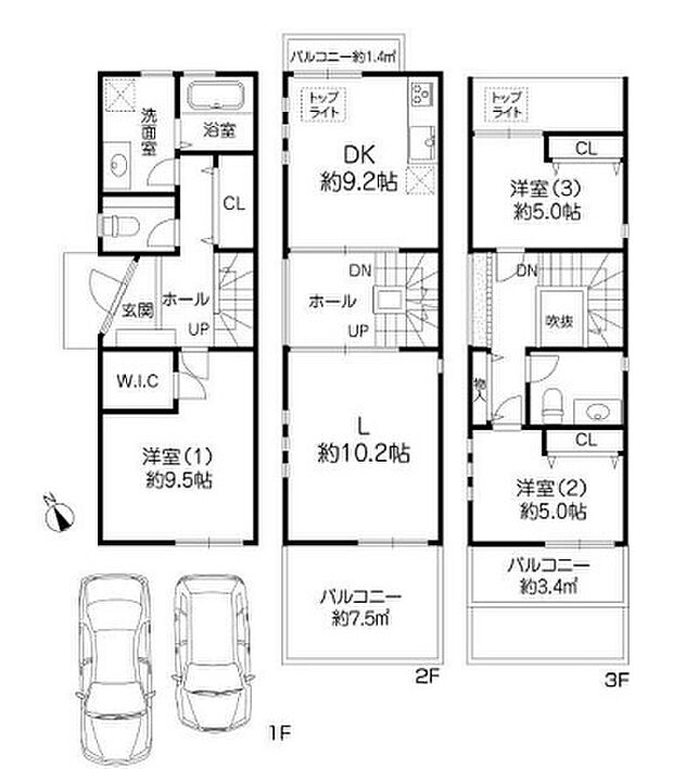 中古戸建　西宮市仁川百合野町(3LDK)の間取り