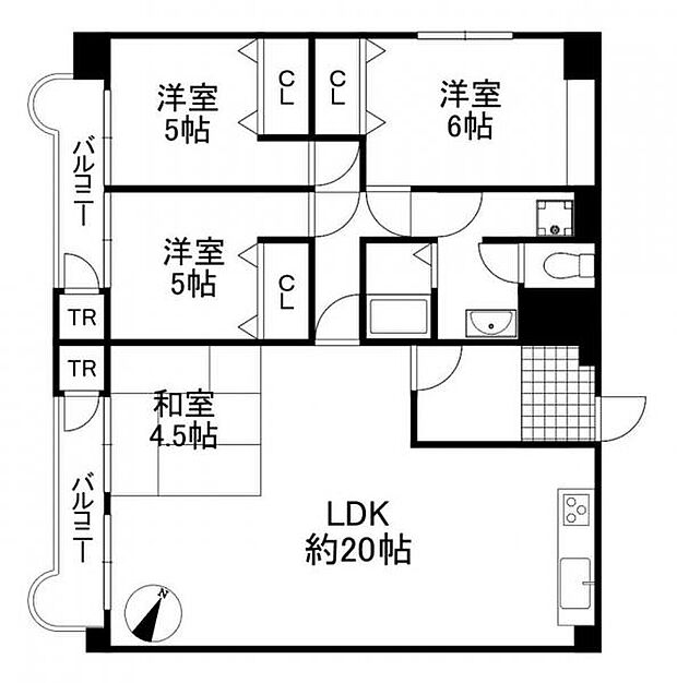 シャルム曽根(4LDK) 4階の間取り