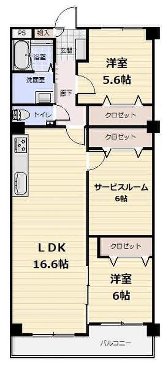 イスズハイツベル夙川公園(3LDK) 3階の間取り