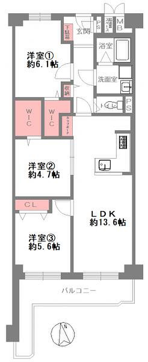 日商岩井第6緑地公園マンション(3LDK) 4階の間取り