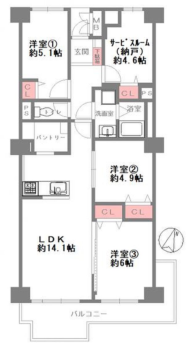 日商岩井第11緑地公園マンション(4LDK) 9階の間取り
