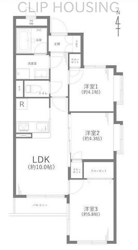 ビッグヴァン京王堀之内(3LDK) 3階の間取り