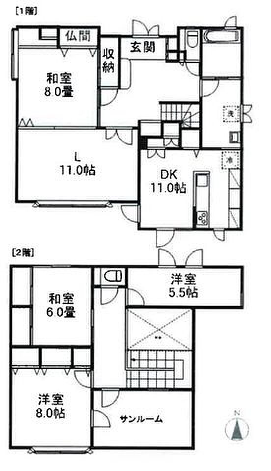 【間取り】内装フルリフォーム済み、サンルームが特徴的な4LDKです。