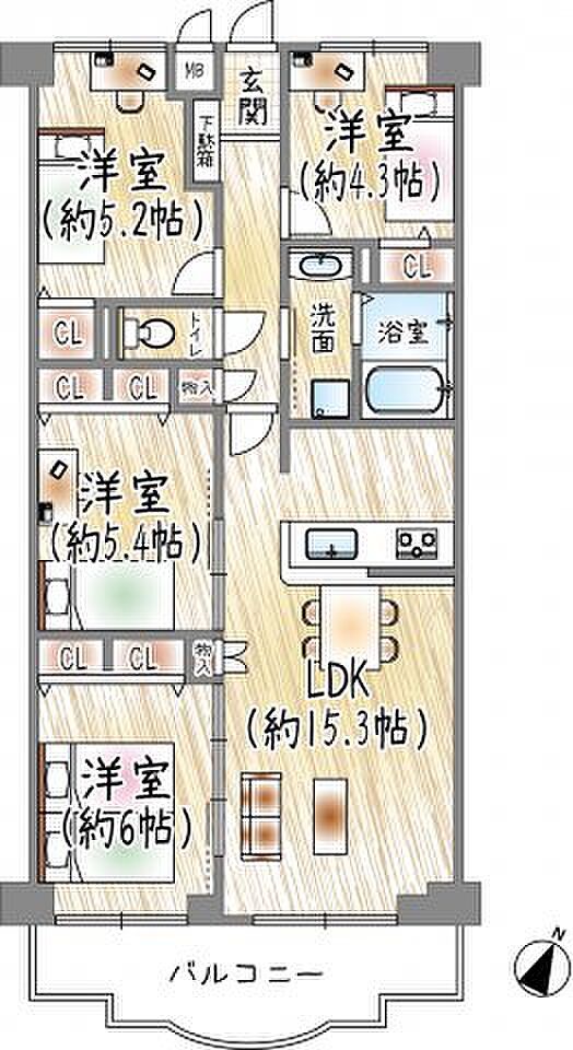 ハイロイヤル緑地公園ＰＡＲＴII(4LDK) 4階の間取り