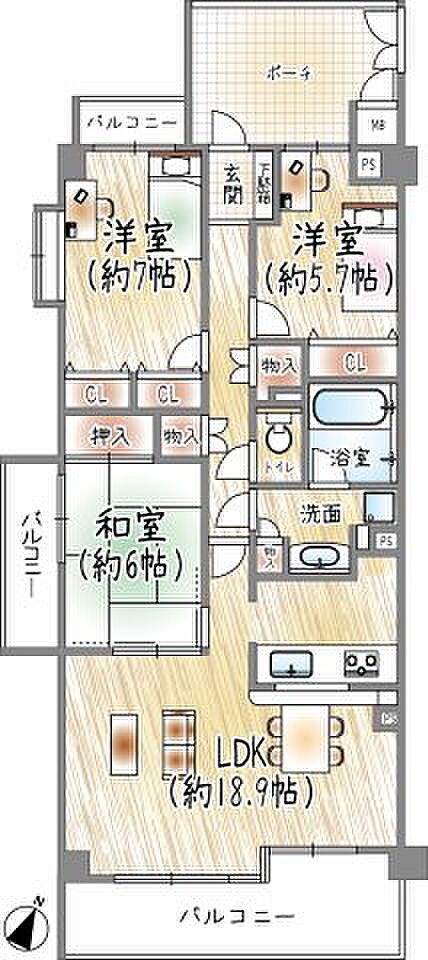 イトーピア逆瀬川ガーデンフラッツ(3LDK) 3階の間取り