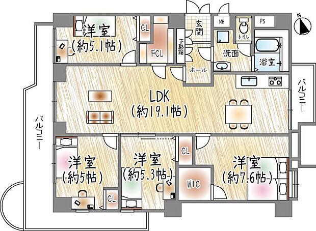 ユニライフ箕面(4LDK) 3階の間取り