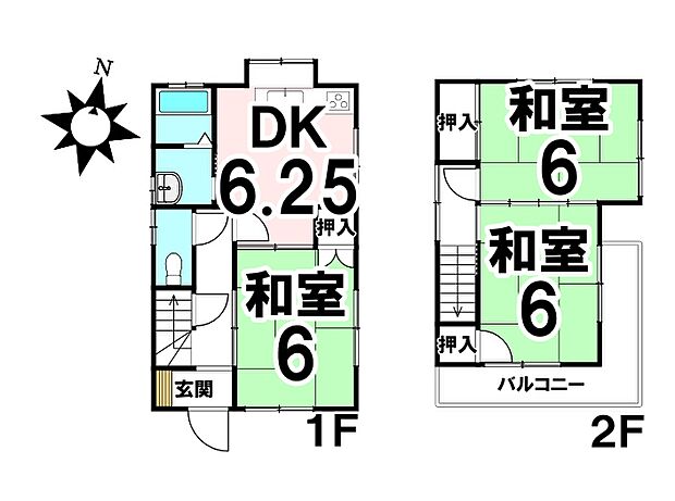 中古戸建　上安6丁目(3DK)の間取り