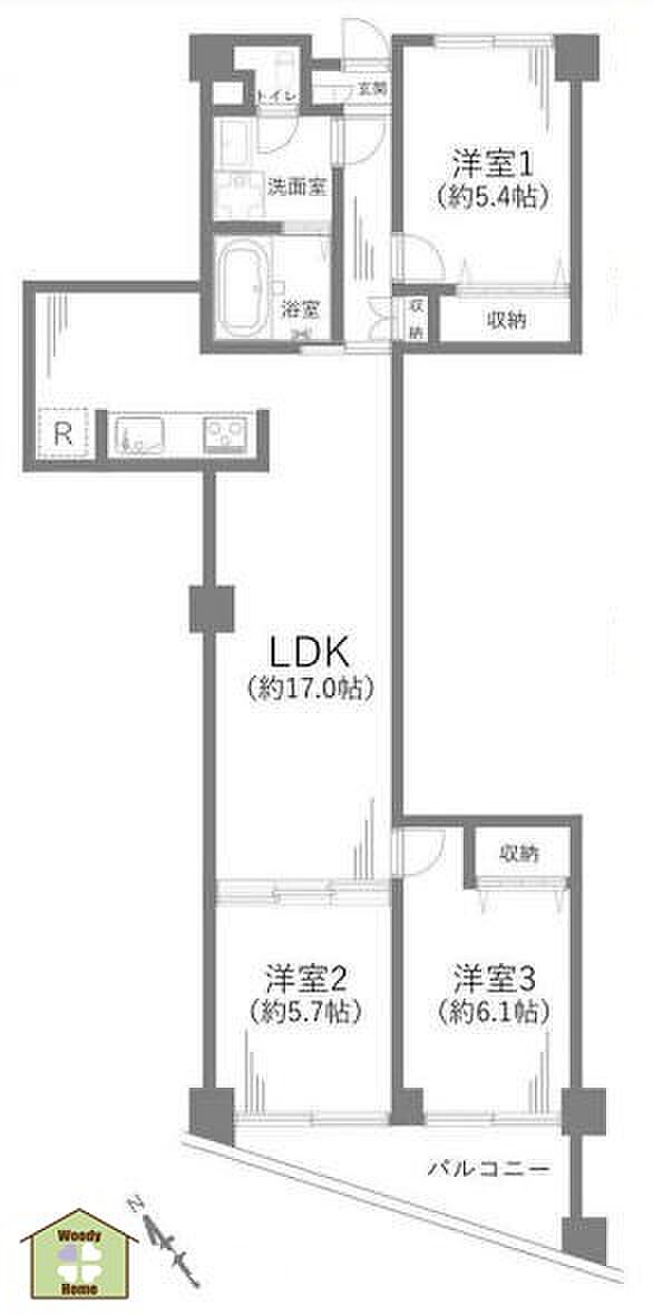 川口グレースマンション　中古マンション(3LDK) 9階の間取り