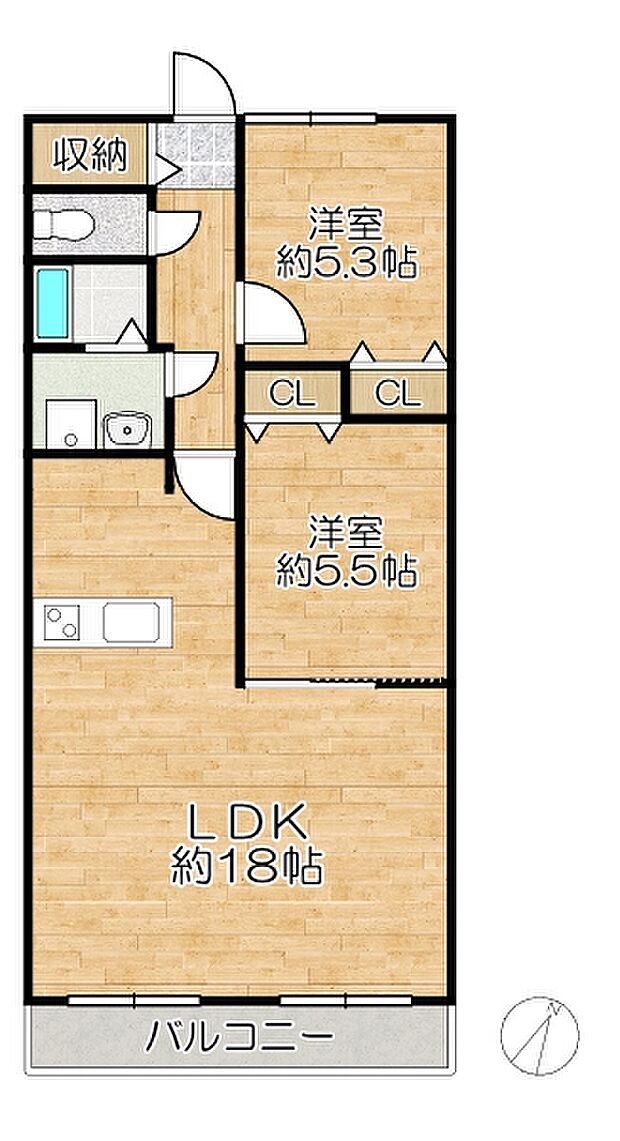 ドルミハイツ垂水　Ａ棟(2LDK) 7階の間取り