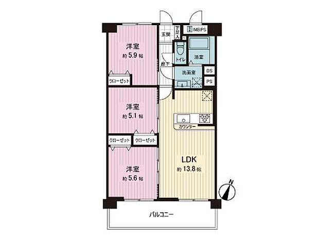 間取図。図面と異なる場合は現況を優先。