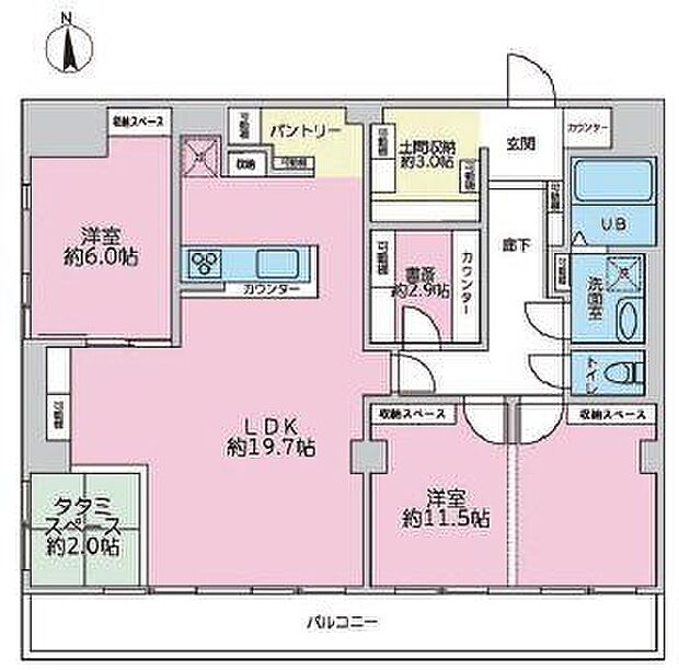 約19.7帖の広めのリビングダイニングキッチンと洋室が2部屋あります。家族ともコミュニケーションを取りやすい配置となっており、日々の生活を満たしてくれるお部屋となっております。是非、一度ご覧ください。