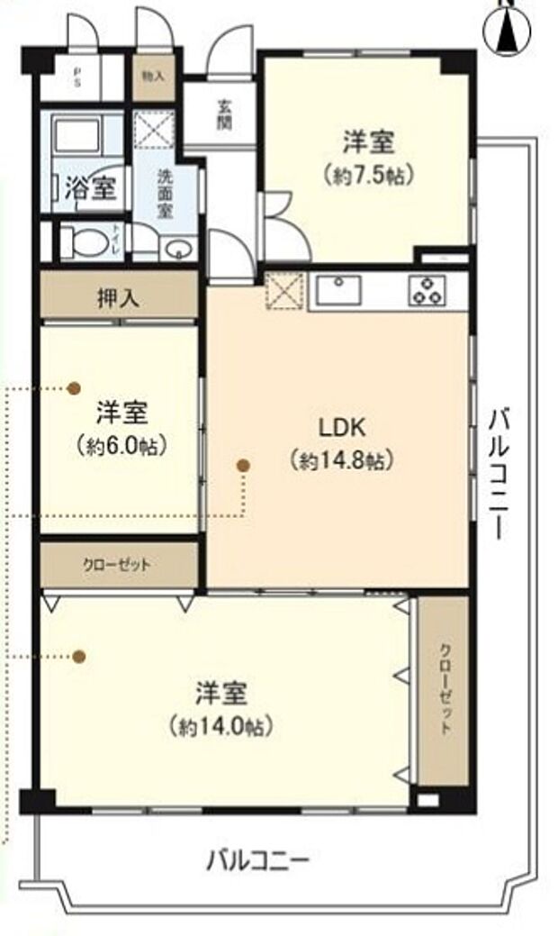 ローレルハイツ北天満2号棟(3LDK) 4階の間取り