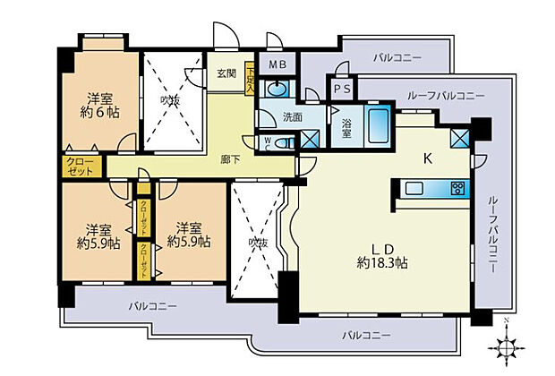 ライオンズマンション神松寺(3LDK) 8階/802の間取り