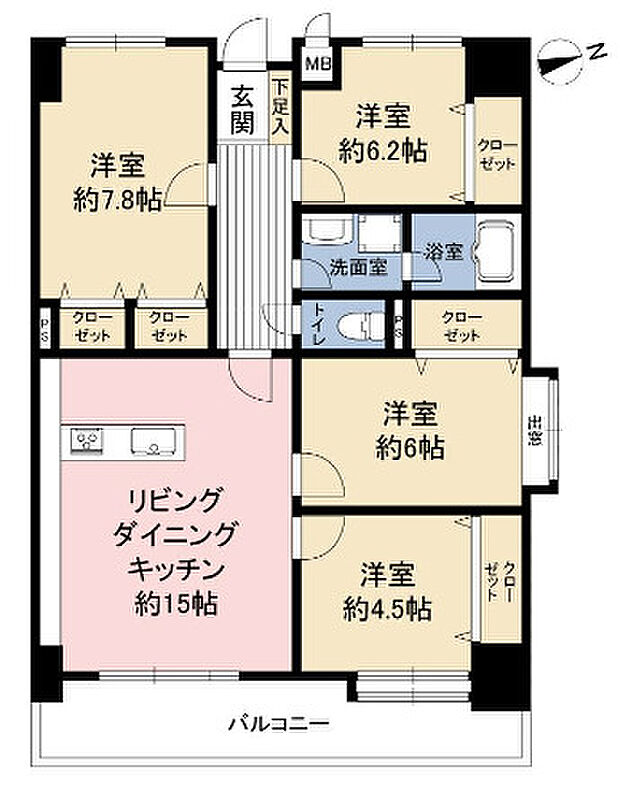 筑紫野スカイマンション(4LDK) 1階/101の間取り