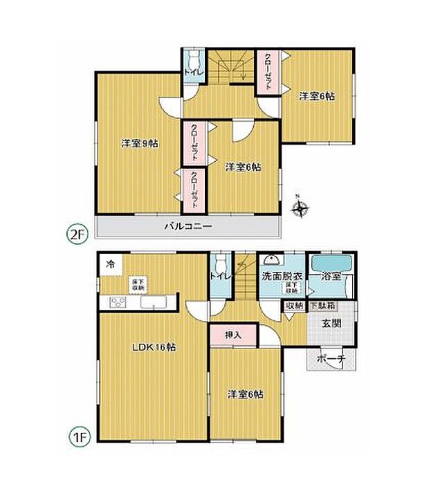 建築面積約31坪　広々16帖のリビング　全居室収納付き、南向き、2面採光