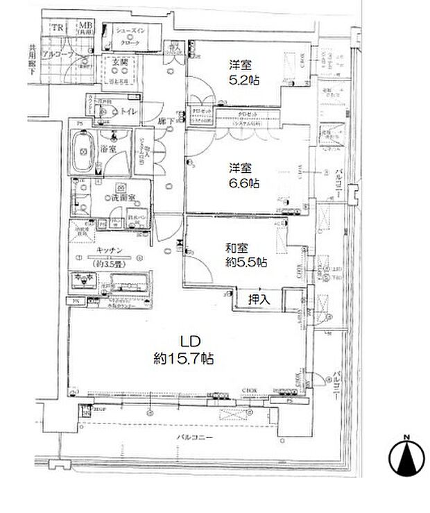 ローレルタワー南森町ル・サンク(3LDK) 14階/1403の間取り