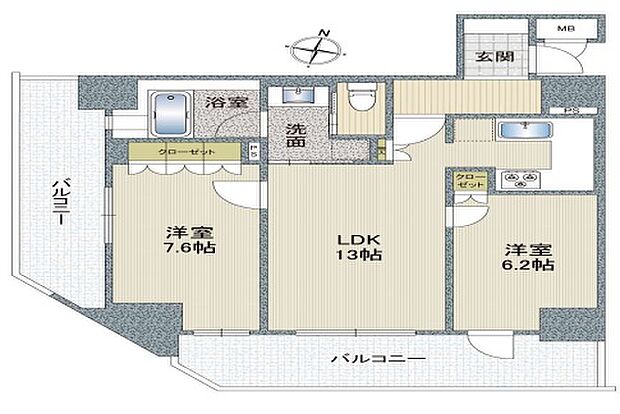 リーガル京町堀(2LDK) 7階/702の間取り