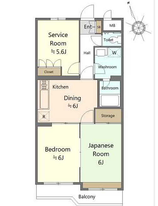 3DK、専有面積55.62m2、南西向け