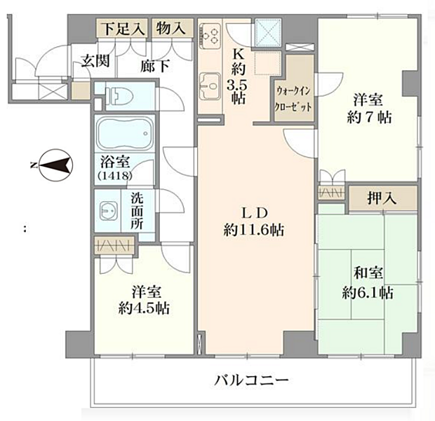 フルリノベ済　ヴェルリーフ武蔵小金井(3LDK) 2階の間取り