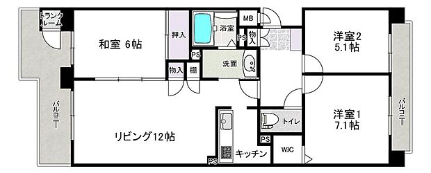 ロピア北野通(3LK) 10階の間取り