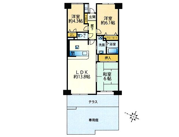 ネオマイム北浦和(3LDK) 1階の間取り