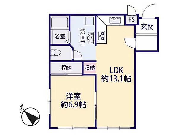 藤和南浦和コープＢ棟(1LDK) 1階の間取り