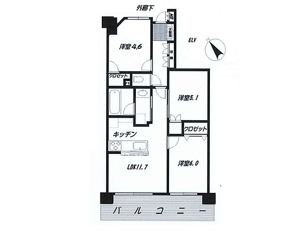 サンクレイドル蕨(3LDK) 3階の間取り