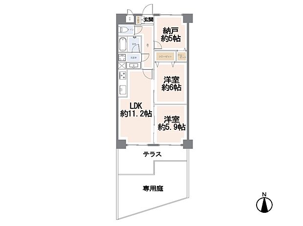 ライオンズマンション西浦和第二(2SLDK) 1階の間取り